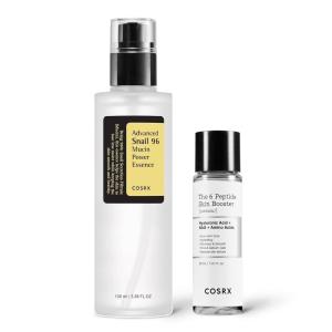 imageCOSRX Snail Glow Booster Duo  Snail Mucin 96 Power Repairing Essence 338 floz  Miniature 6X Peptide Skin Booster Serum 1 floz