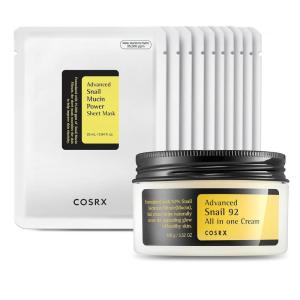 imageCOSRX Glazed Donut Look Snail Mucin 92 Daily Repair Moisturizer with Snail Mucin Sheet Mask Pack of 10 Hydrating Serum for Face with Snail Secretion Filtrate for Dark Spots and Fine Lines
