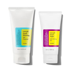 imageCOSRX Morning Skincare Routine Low pH Good Morning Gel Cleanser  Low pH Good Night Soft Peeling Gel Cleanse and Exfoliate Sensitive Skin PHA Korean Skin Care