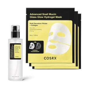 imageCOSRX Snail 96 Essence  Hydrogel Mask 3EA Advanced Snail 96 Mucin Serum and Glass Glow Hydrogel Collagen Face Masks Travel Essentials Stocking Stuffers Korean Skin Care